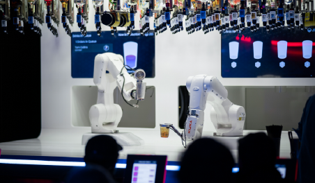 Robot bartenders used to illustrate an article about our report on AI in the hospitality industry for USA Today