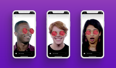 A collage of fun and excited people using a face filter for Qualcomm.