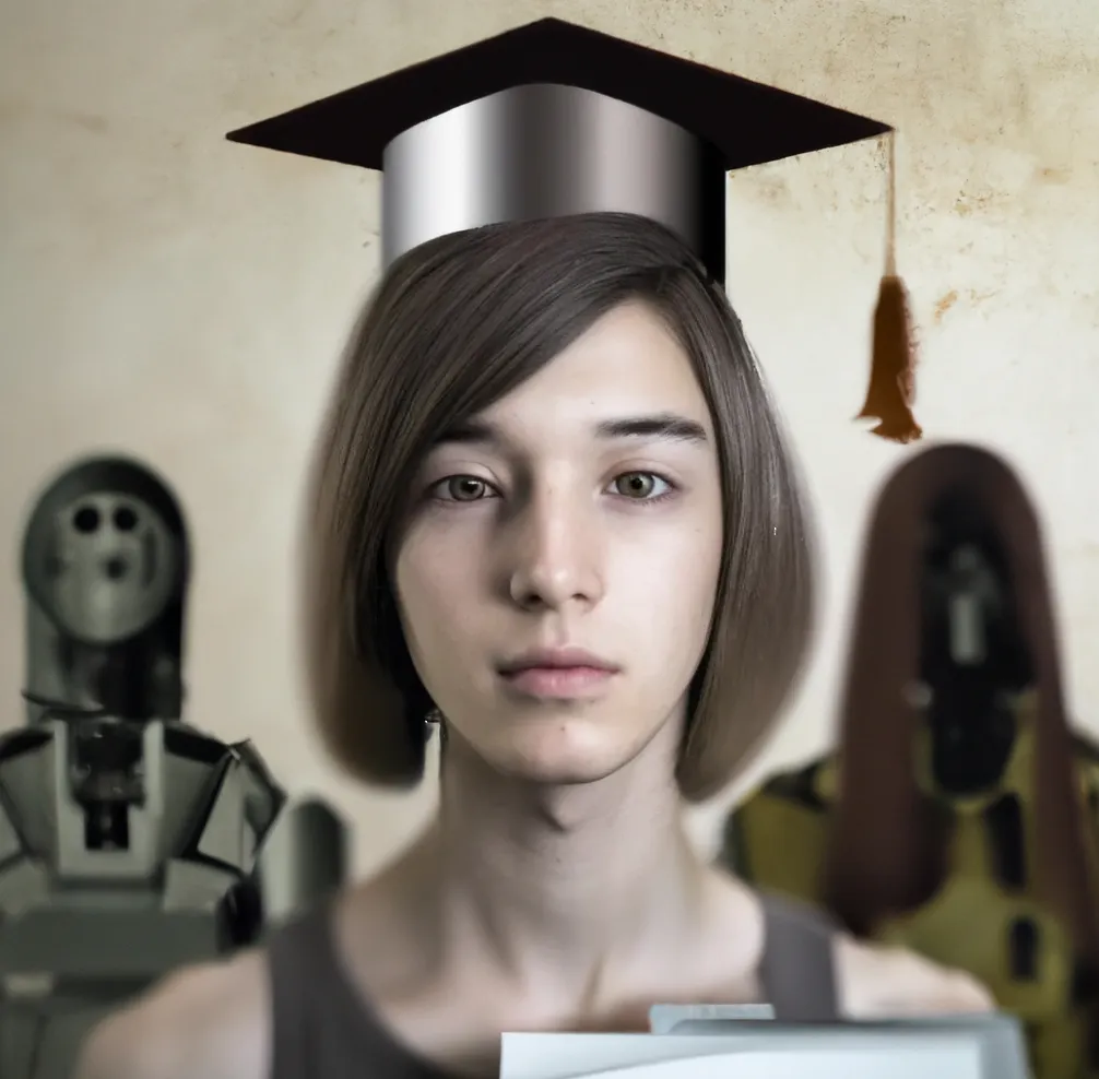 Illustration of our AI intern wearing a mortarboard and graduating.