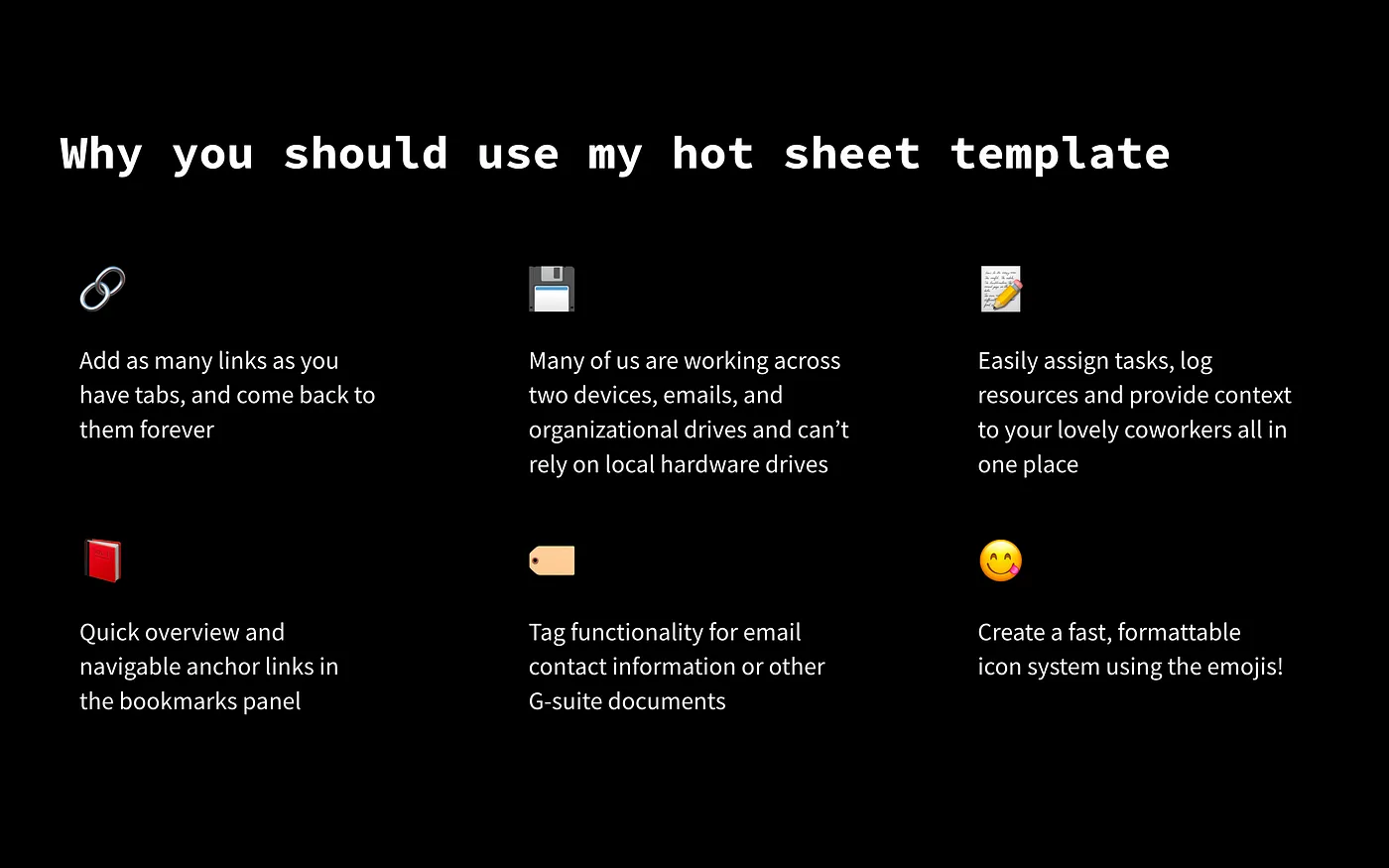 A google slide illustrating why someone should use their google sheet.