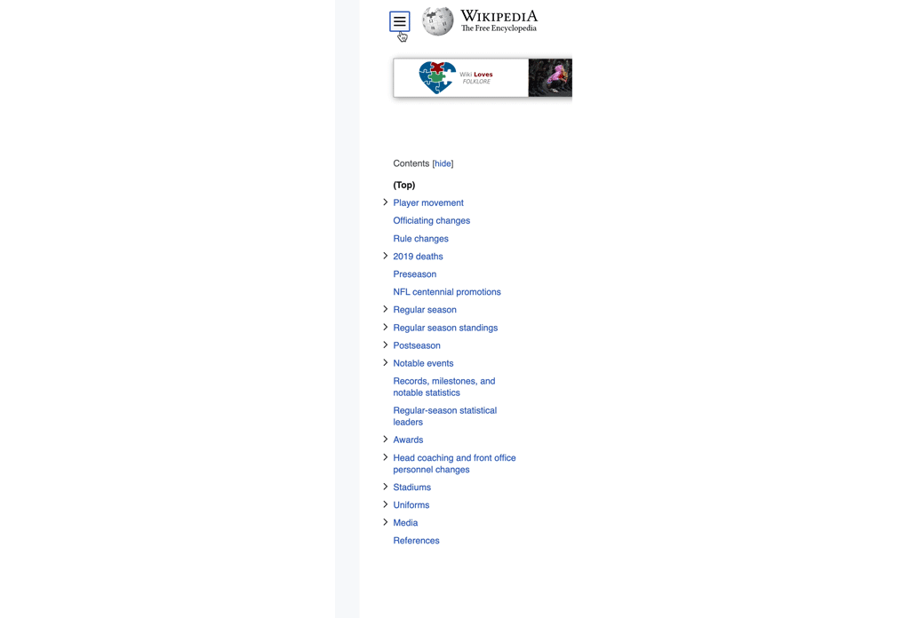 A gif showing the difference of Wikipedia's sidebar