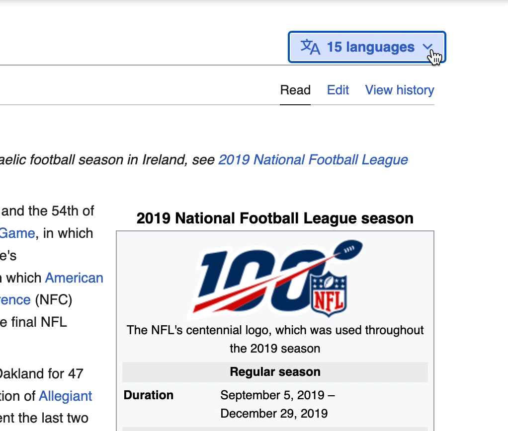 A gif showing how to change the language on Wikipedia.