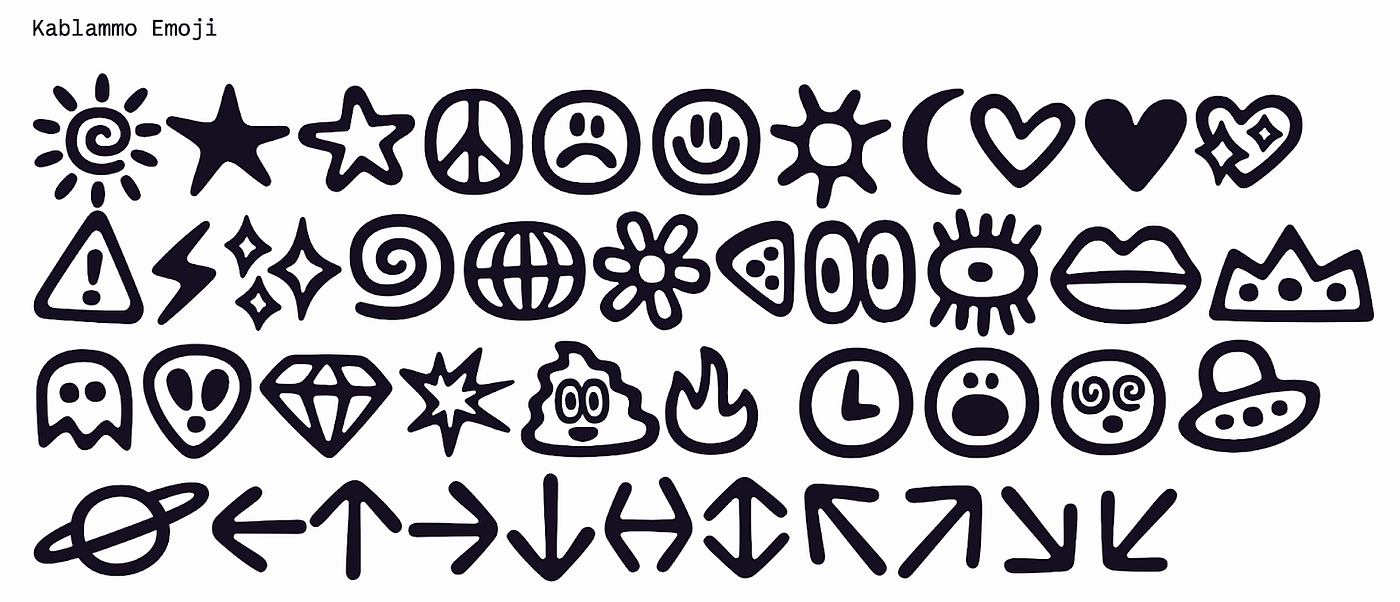 Emoji in the Kablammo font