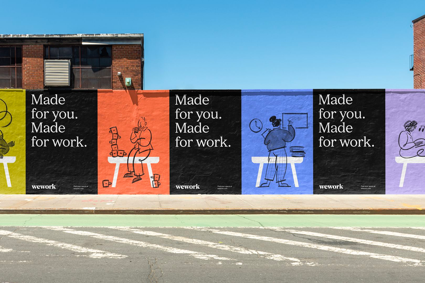 Advertising posters showing Wework's illustration style